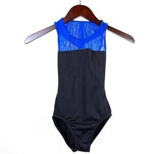Danzmotion Blue Black Color Block Tank Leotard, XS